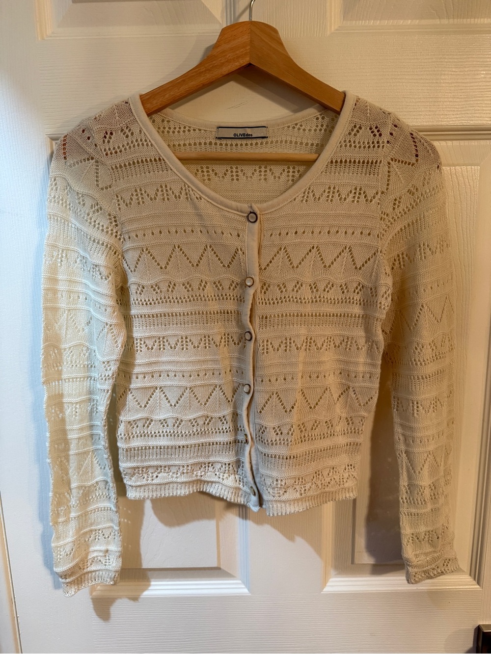 Olive des olive Knit Button-Front Cardigan - Cream
